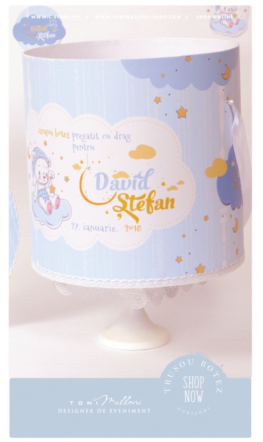 Trusou botez personalizat cu norisori pufosi si ursuleti, Dream big little boy  7